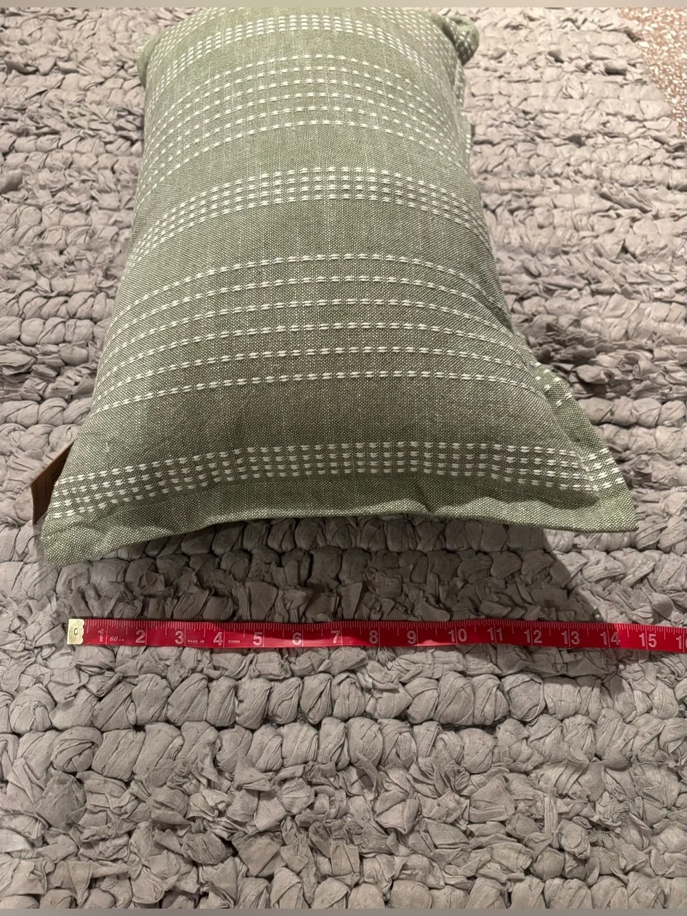 New Green Striped Decorative Lumbar Pillow - 100% Cotton Cover